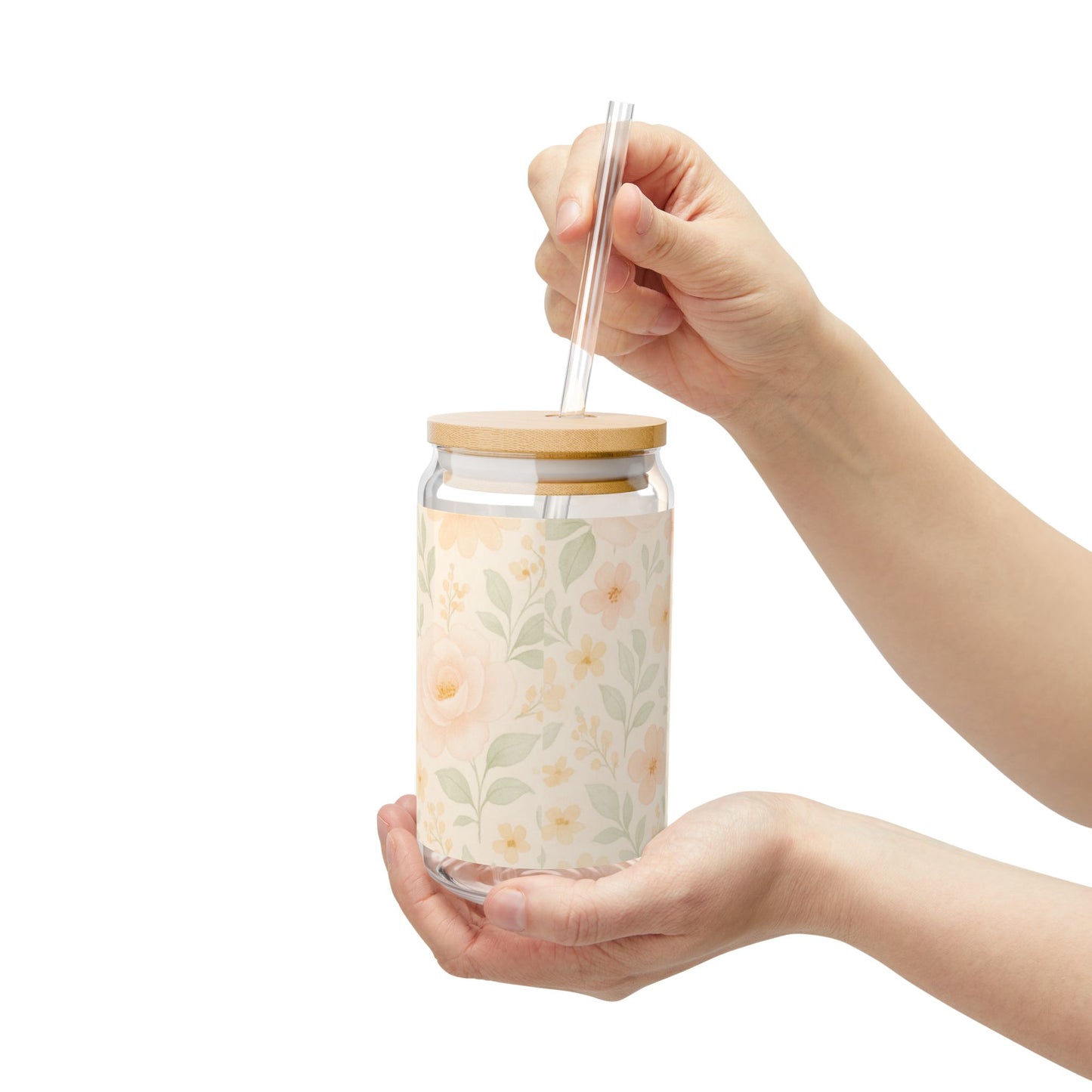 Iced Coffee Cup Floral Retro, Can Glass with Lid and Straw, Bridal Gift, Bachelorette Glass Cup, Bridesmaid Proposal