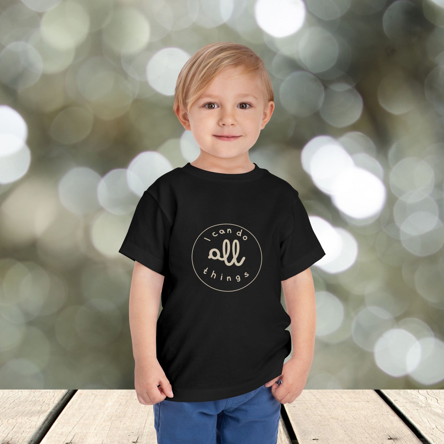 Toddler Short Sleeve Tee " I can do all things " tan
