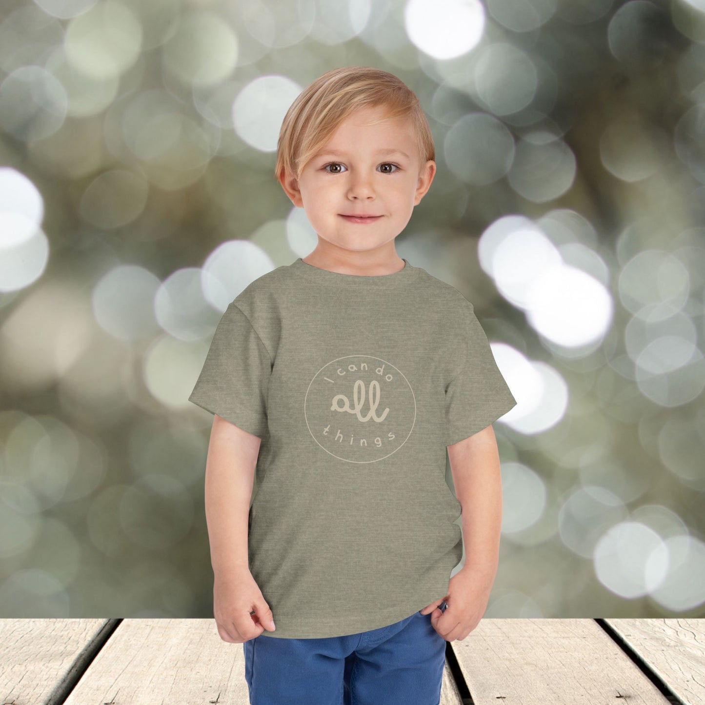 Toddler Short Sleeve Tee " I can do all things " tan