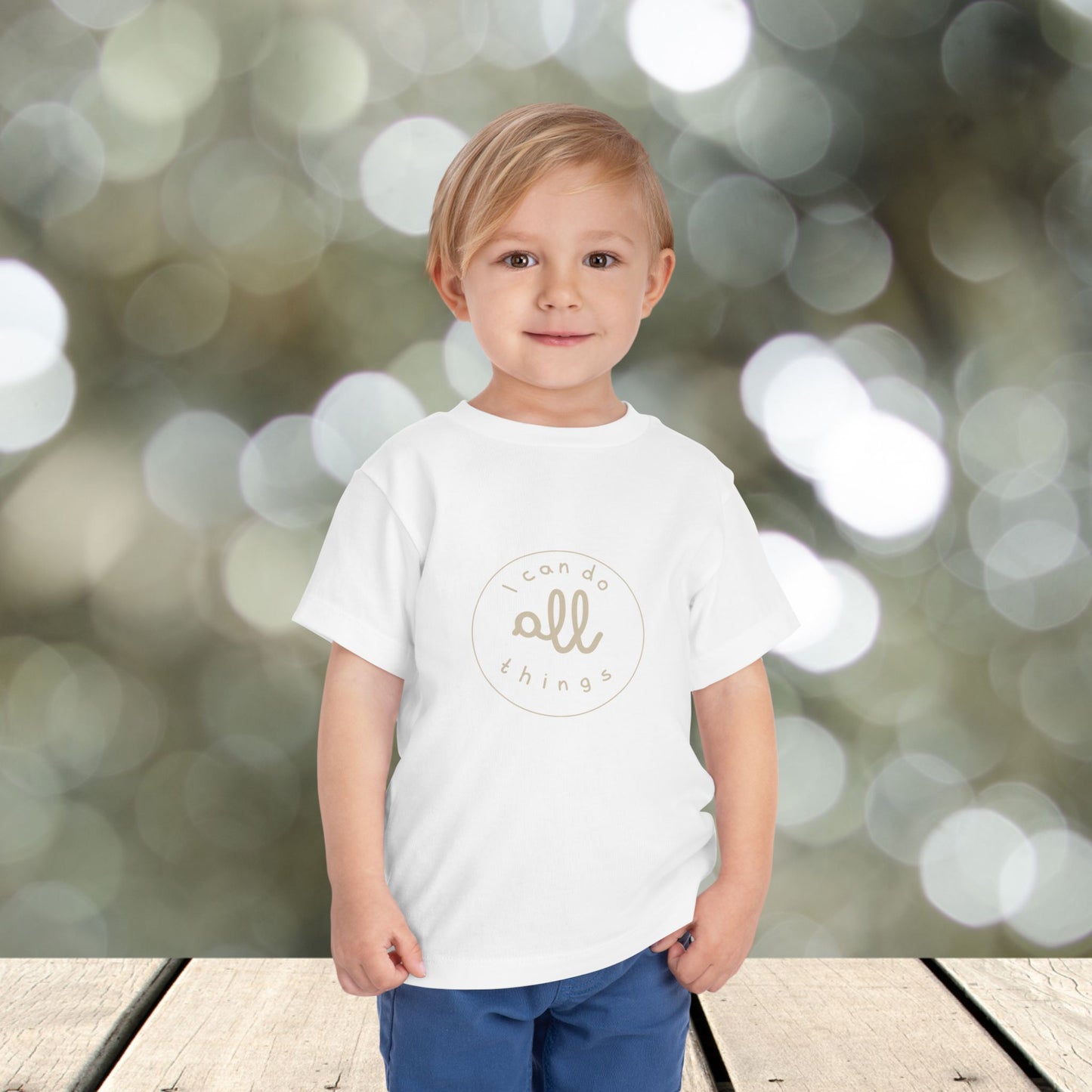 Toddler Short Sleeve Tee " I can do all things " tan