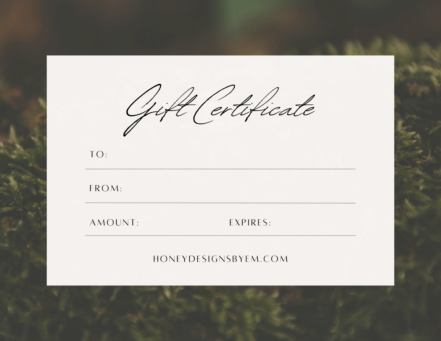 Honey Designs Gift Cards" Just For You"