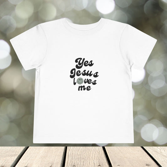 Toddler Short Sleeve Tee " Jesus Loves Me ( green smiley")