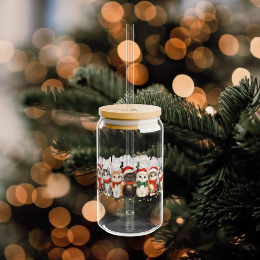 Cat Christmas Glass