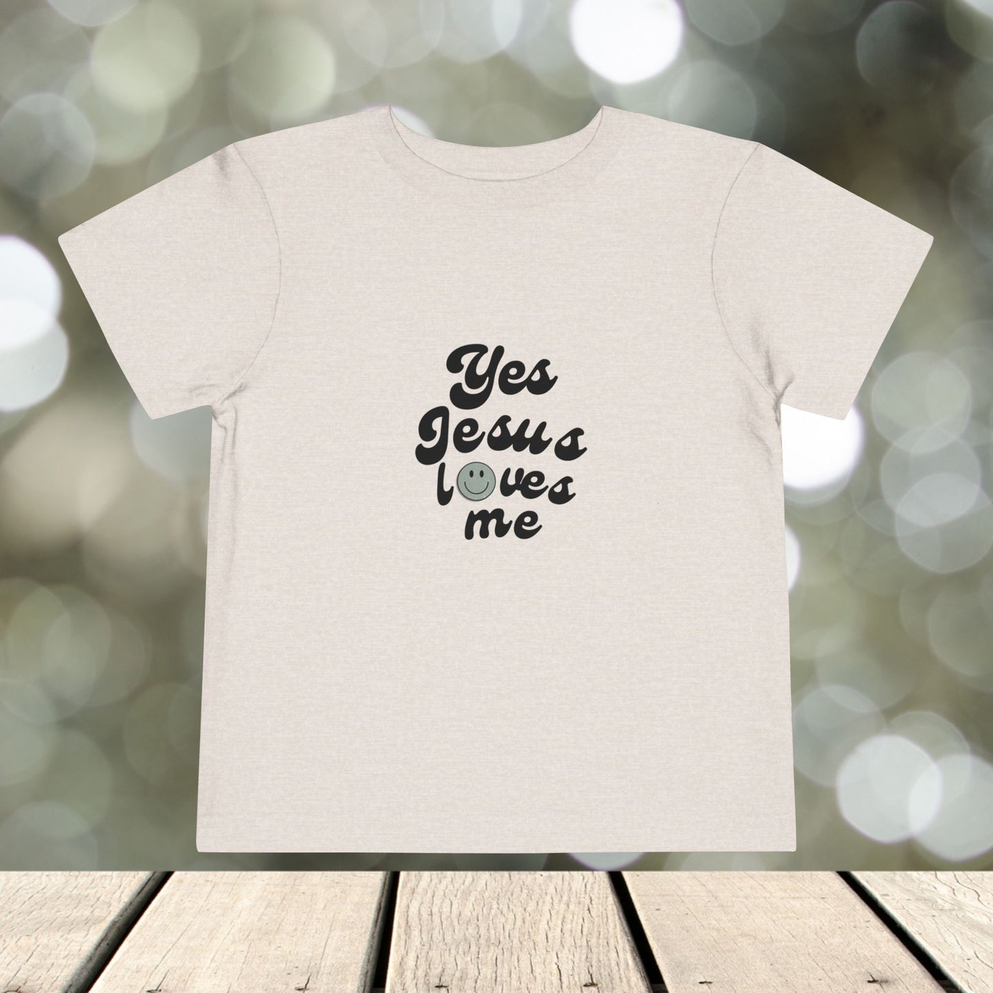 Toddler Short Sleeve Tee " Jesus Loves Me ( green smiley")